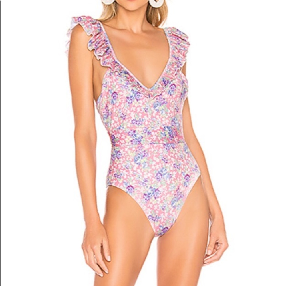 NWT LoveShackFancy Opal Swimsuit in Pink Garden XS
